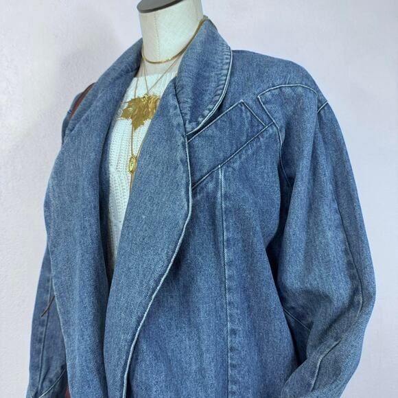 Vintage Denim Oversized Jacket One Button Shawl Collar Western Fishermancore - Picture 4 of 8